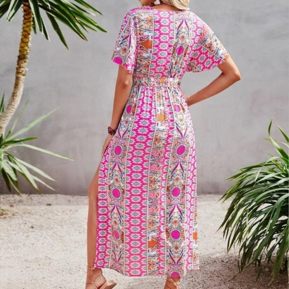 Butterfly Sleeve Split Side Belted Dress - Picture 4 of 4